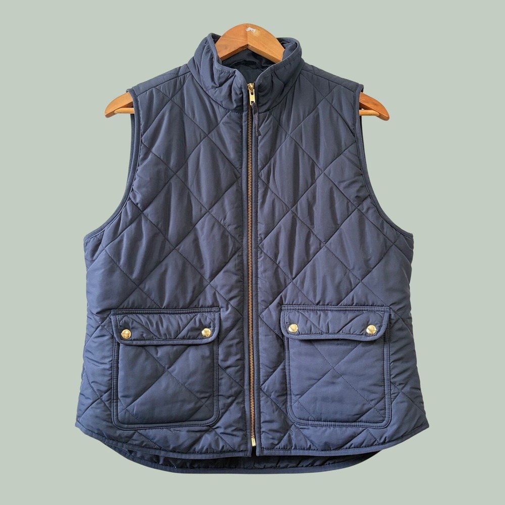 J.Crew Excursion Quilted Vest Navy Blue Full Zip Puffer Sleeveless Jacket Large